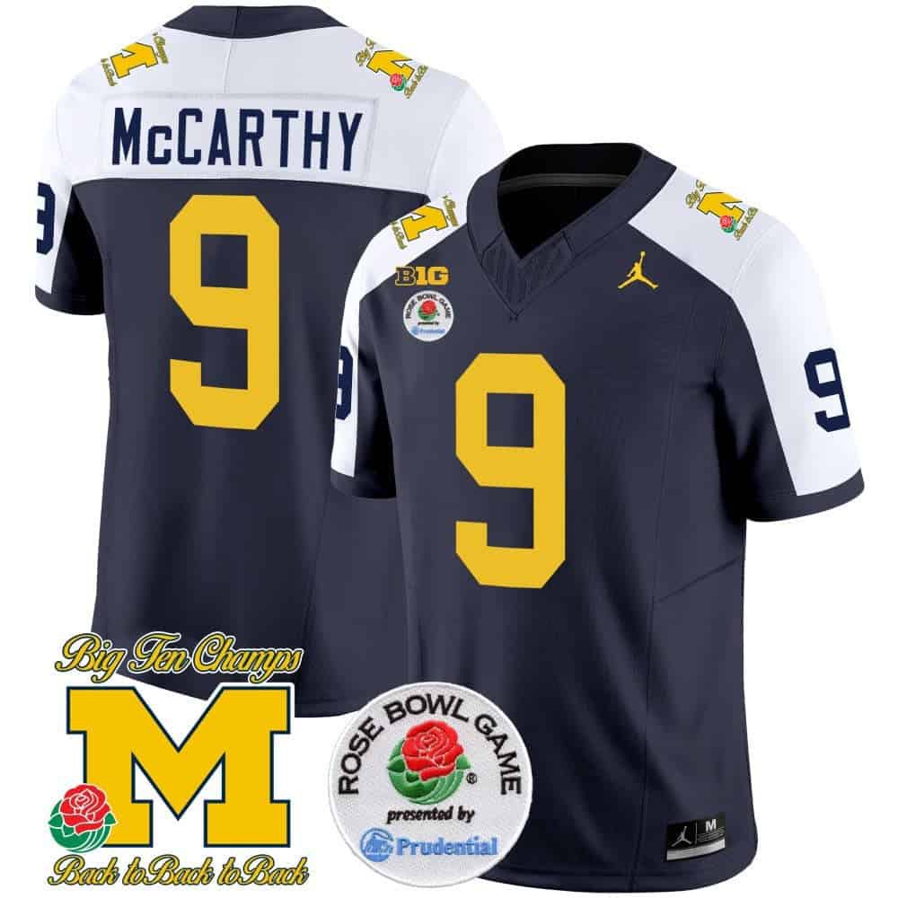 Men Michigan Wolverines #9 Mccarthy Drak Blue 2024 Rose Bowl Patch Vapor Limited NCAA Jersey style 2->indianapolis colts->NFL Jersey